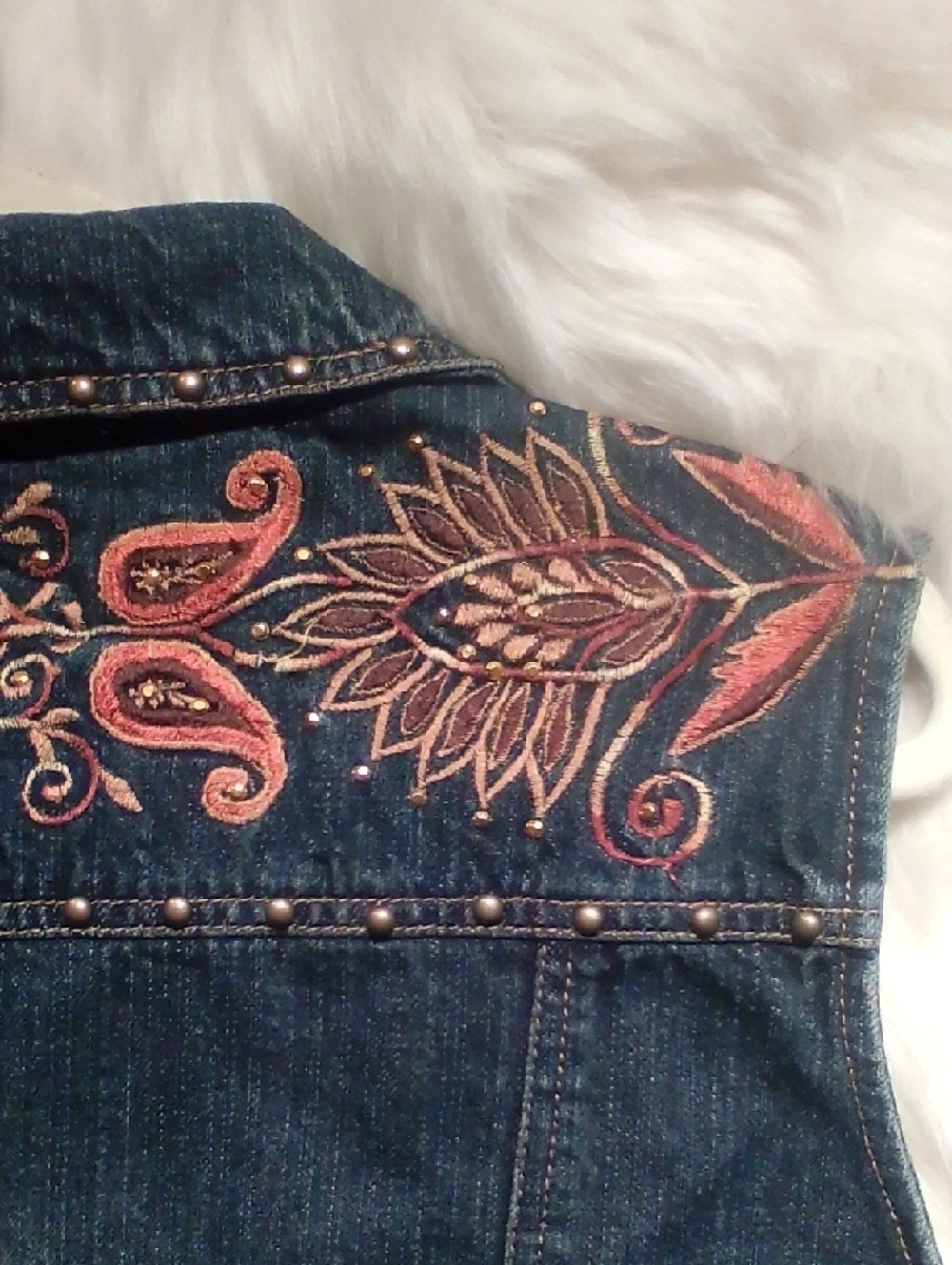Embroidered Dark Blue Denim Vest #A0009 - Picture 7 of 8